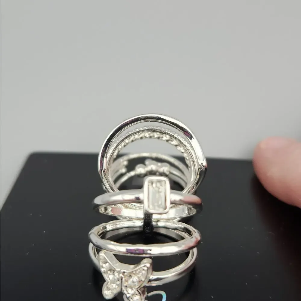 Windsor 10 Piece Ring Set Silvertone Mixed Styles Stack Bands Size 7 Fashion New
